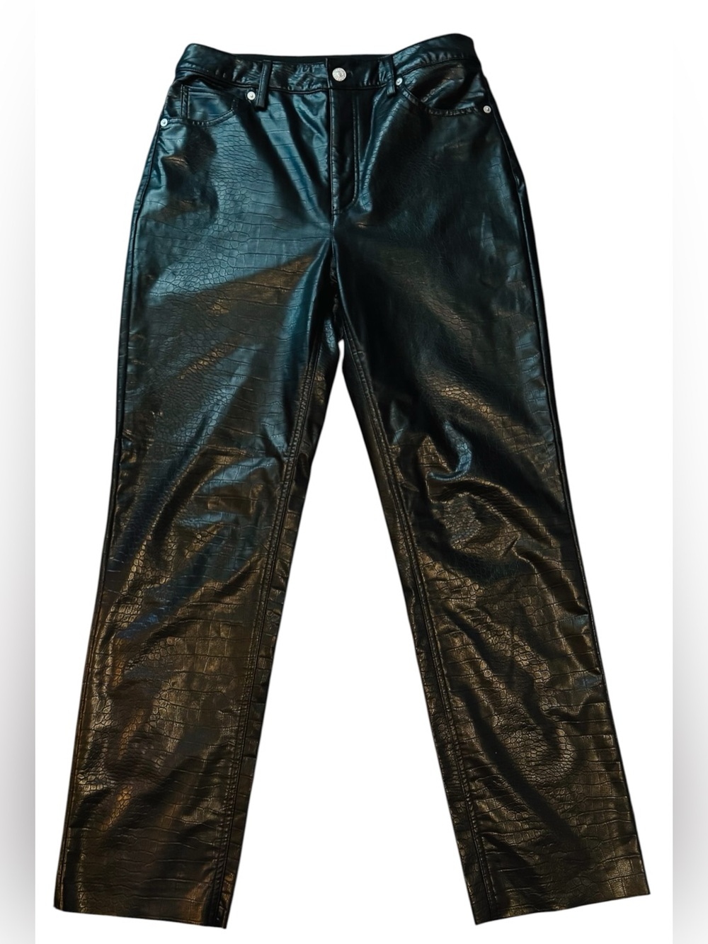 Express Super High Rise Black Faux Leather Modern Straight Pant Inseam 31" Sz 8R
